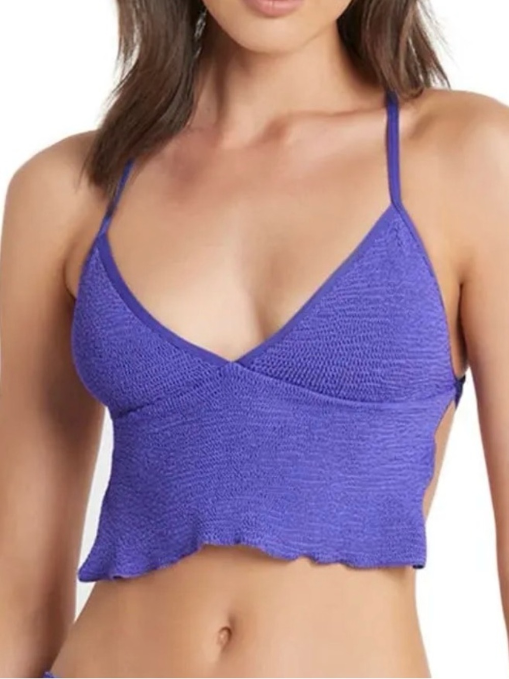 bond-eye Simone Longline Bikini Top Purple Knit Swim Bandeau NWT one size